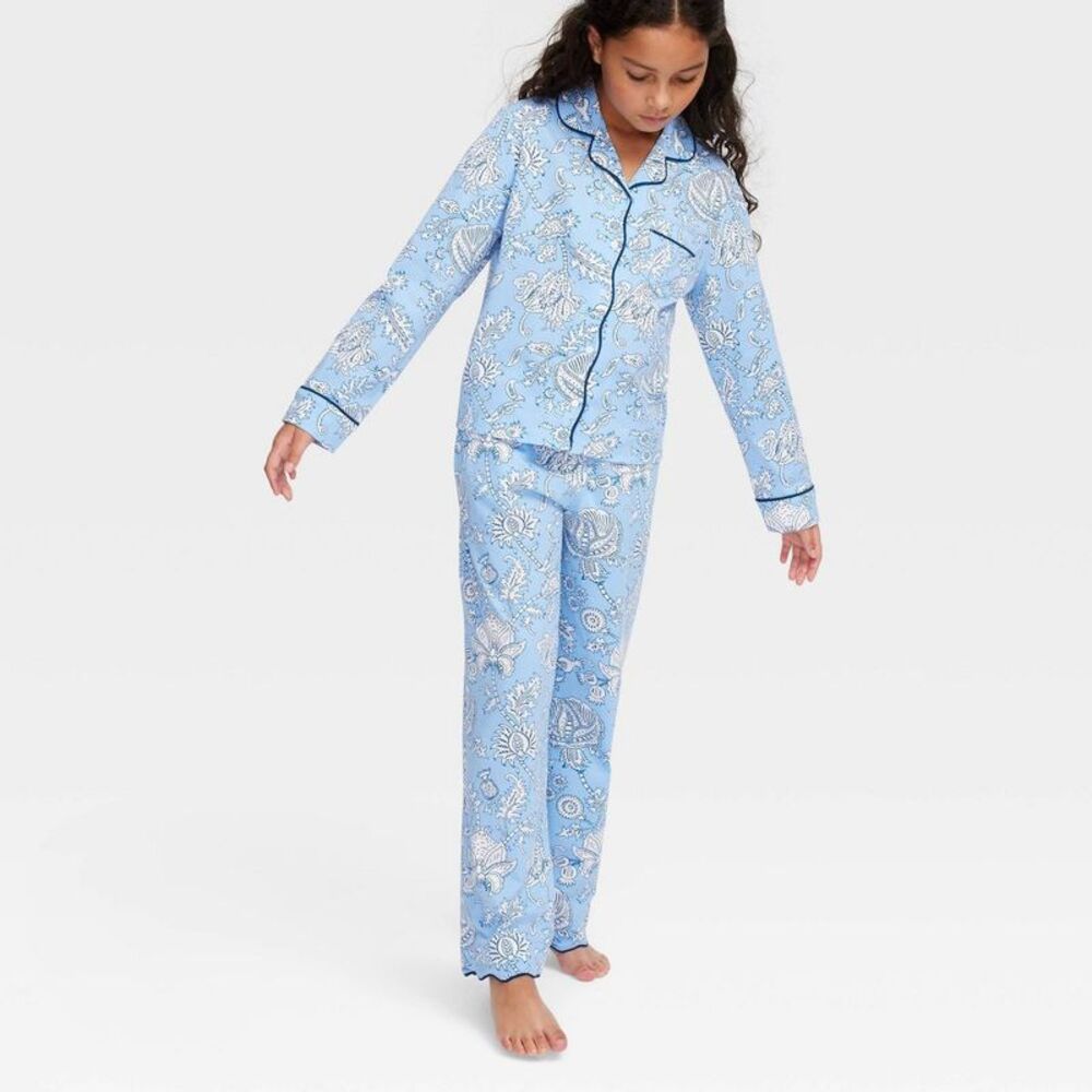 Roller Rabbit x Target - Girls' Floral Vines Long Sleeves and Pants Pajama  Blue